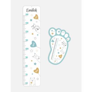 Wallsticker -  Bear and Kitty / Personalised / Height and Foot Measure