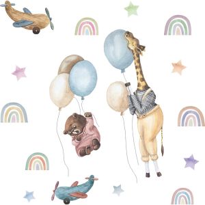 Wallsticker -  Giraffe and Bear with Balloons