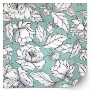 Tiles Sticker -  White leaves and flowers  / Set of 24