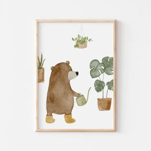 Poster -  Bear Watering Plant